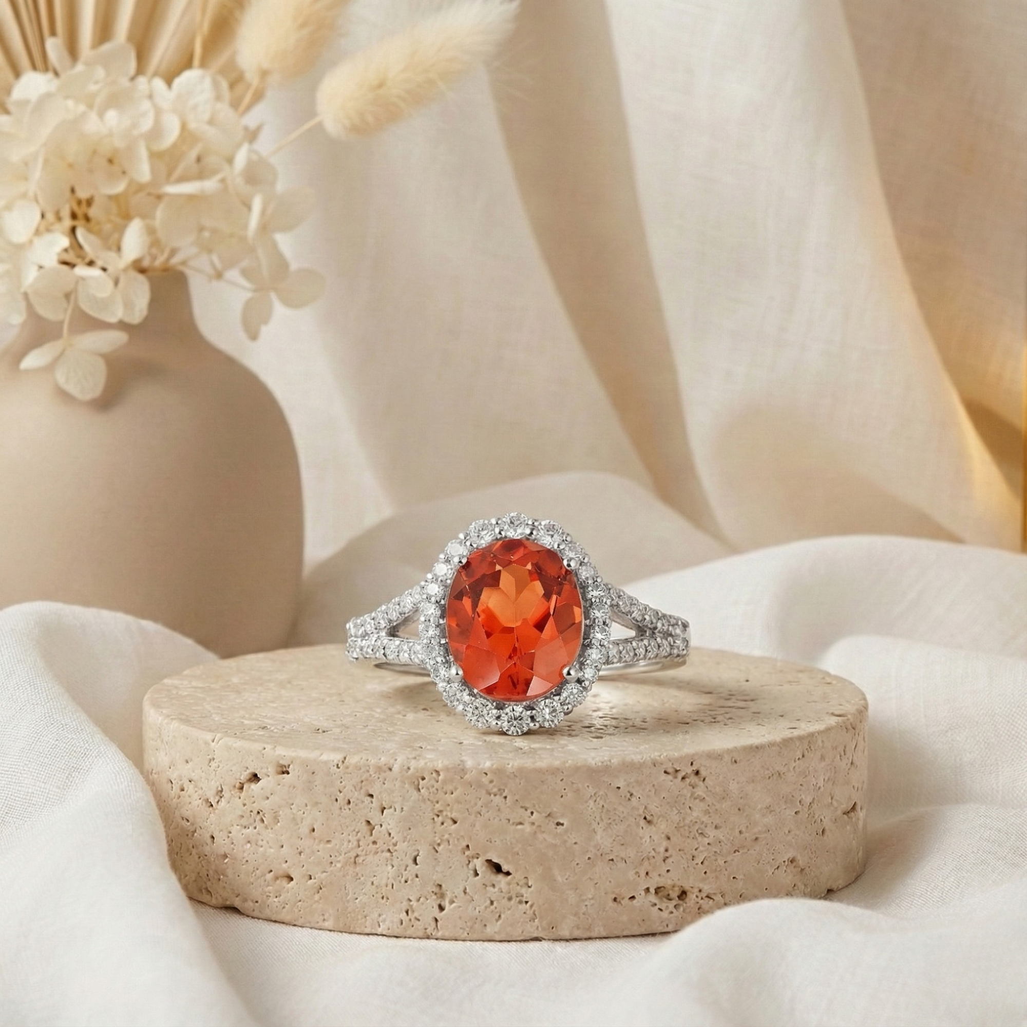 Anillo de zafiro Padparadscha ovalado