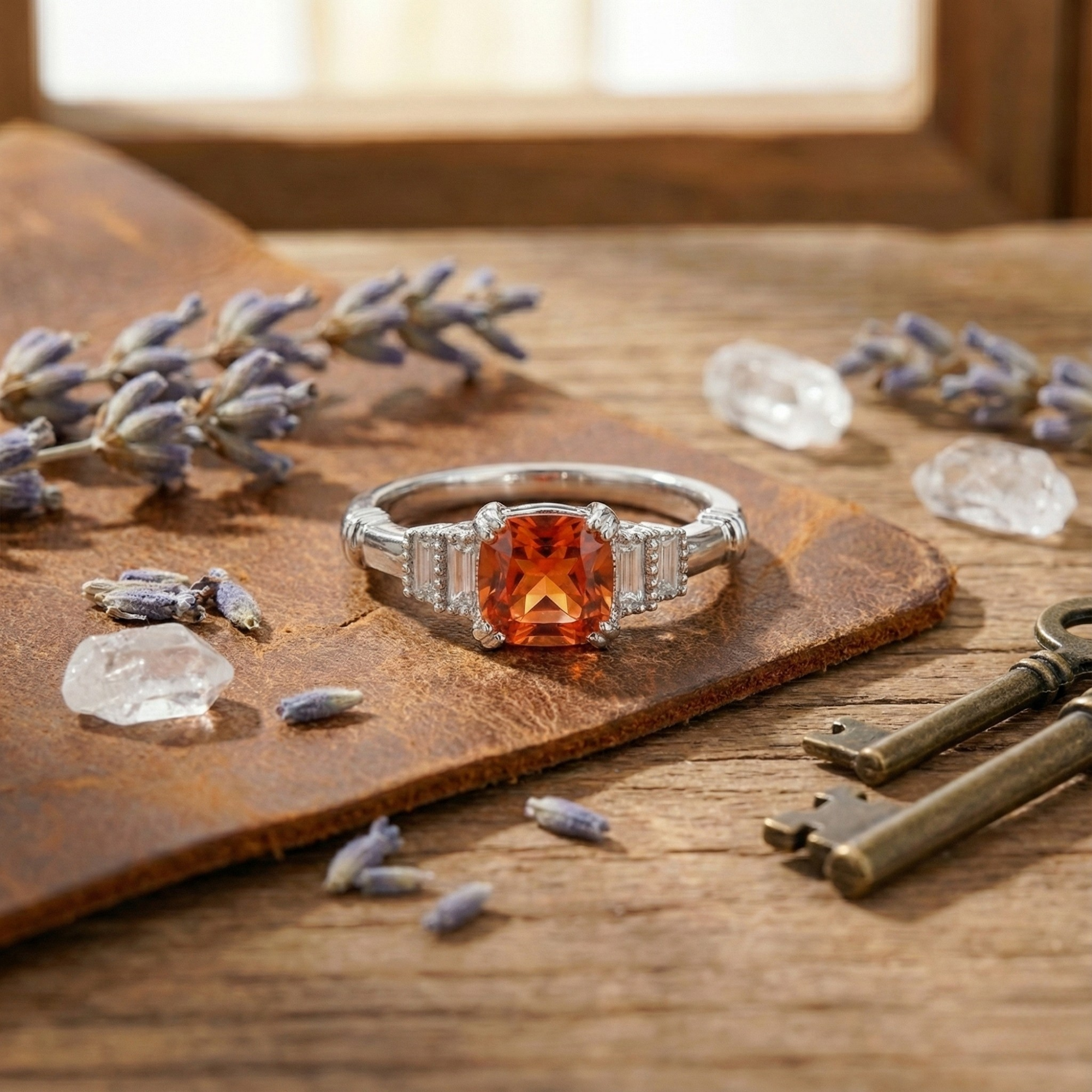 Bague de déclaration en saphir pêche