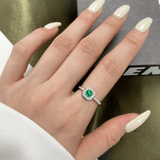 Colombian Created Emerald Cushion Halo Ring