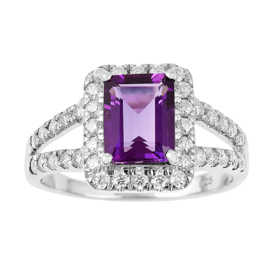 Natural Amethyst Octagon Halo Ring Fine Color Jewels