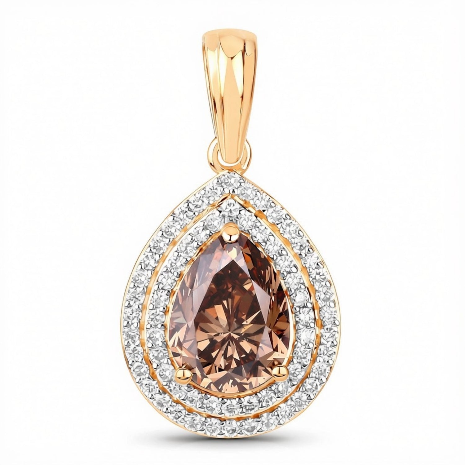 2.01 Ct Genuine Pear Brown Diamond  18K Yellow Gold Statement Pendant Only