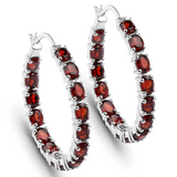 Genuine Garnet Hoop Earrings