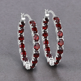 Genuine Garnet Hoop Earrings