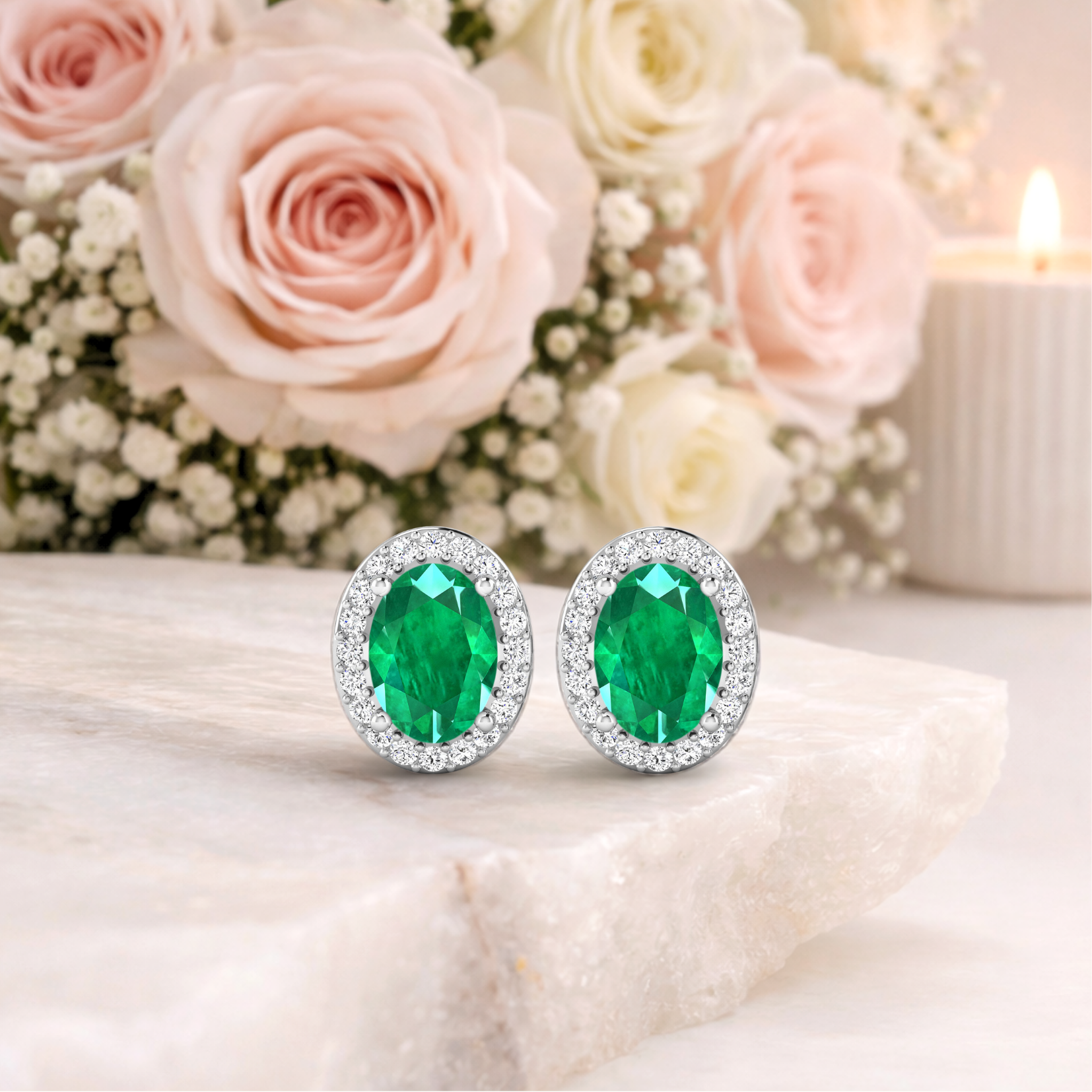 Genuine Zambian Emerald and Diamond Stud Earrings