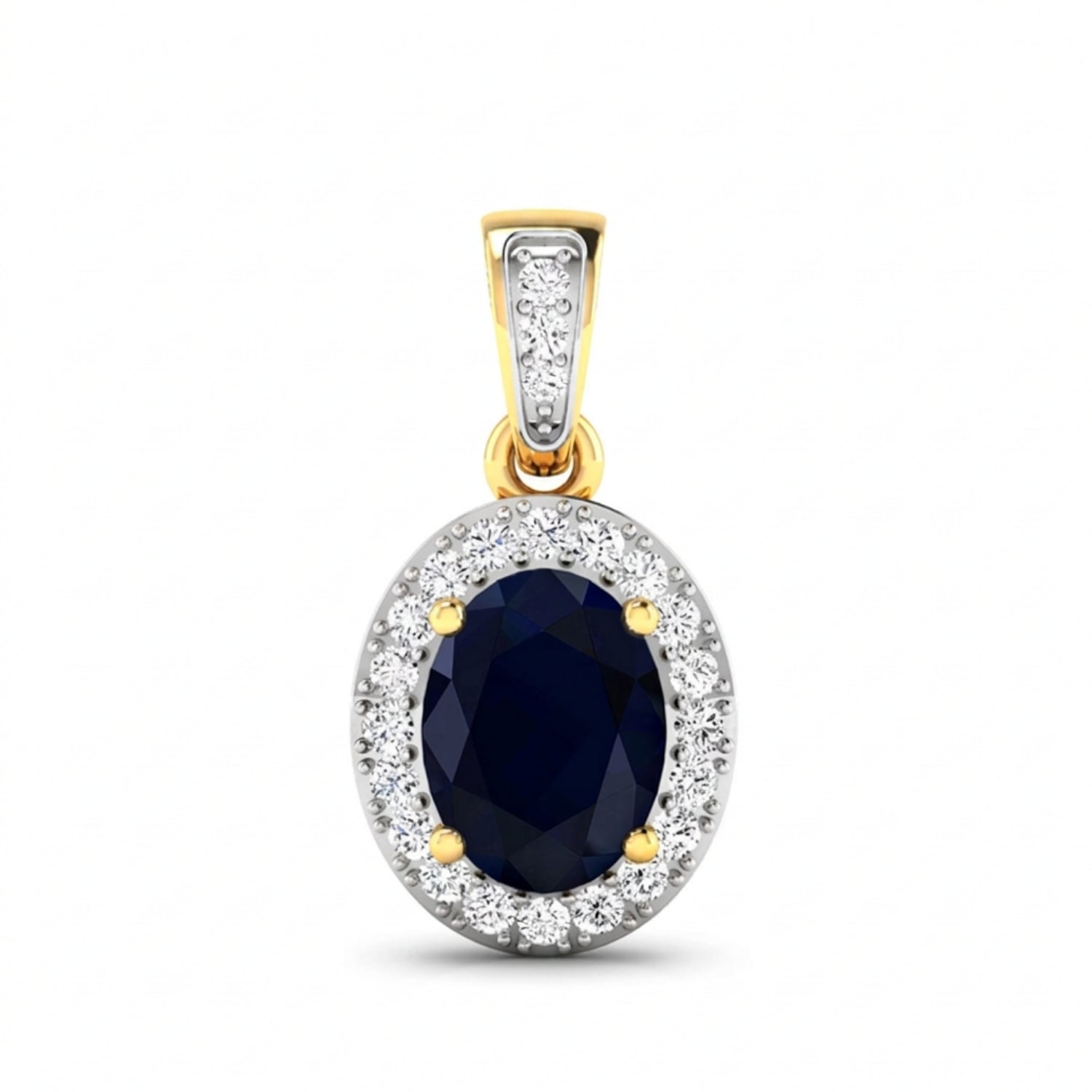 14K Yellow Gold Blue Sapphire Diamond Pendant Only