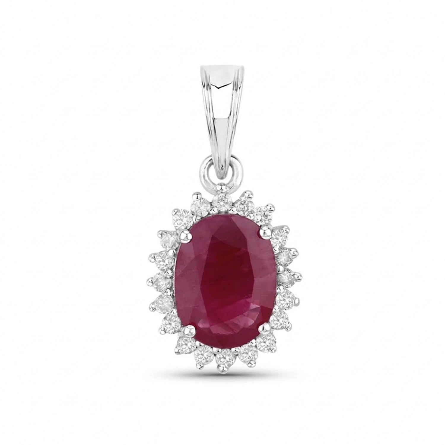 Genuine 10K Ruby and White Diamond Halo Pendant Only