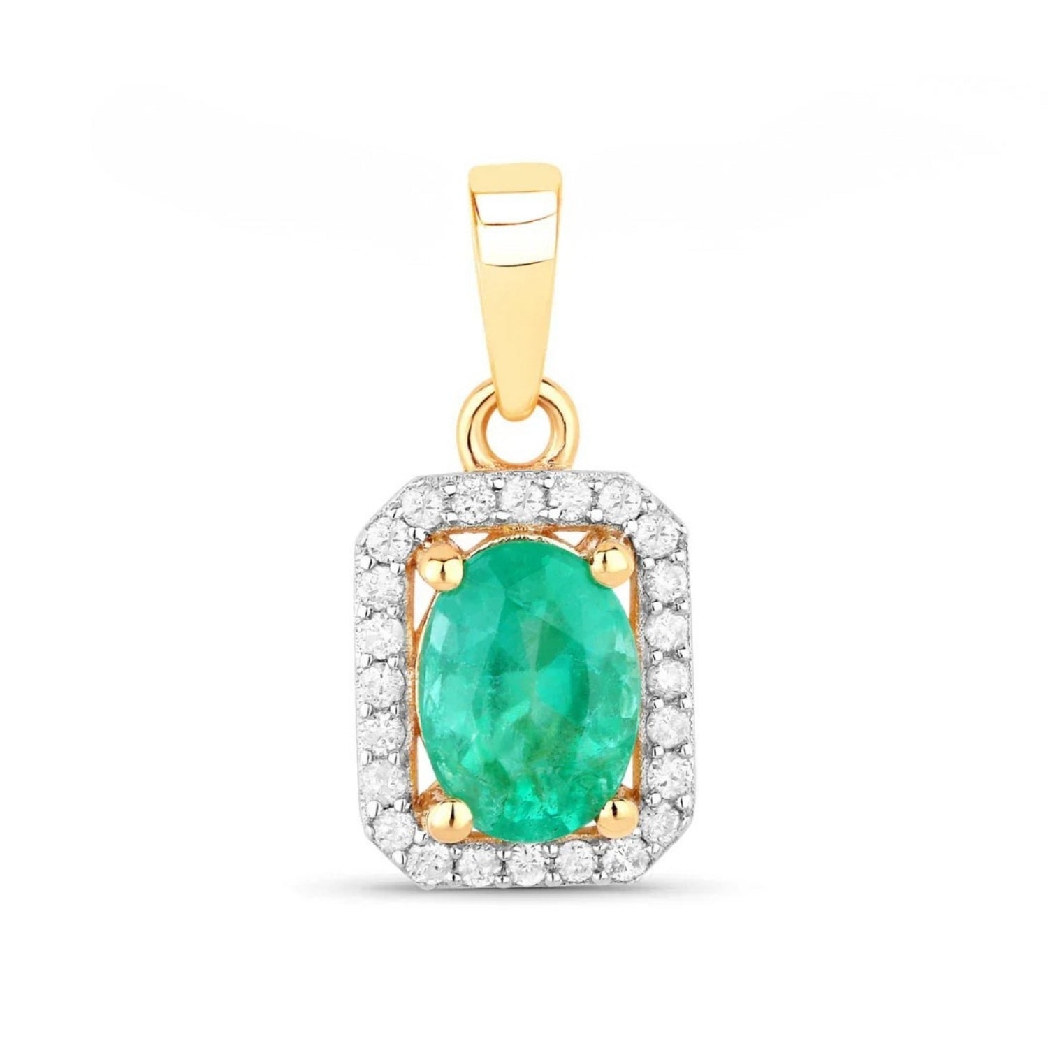 Genuine 10K Zambian Emerald and Diamond Halo Pendant Only
