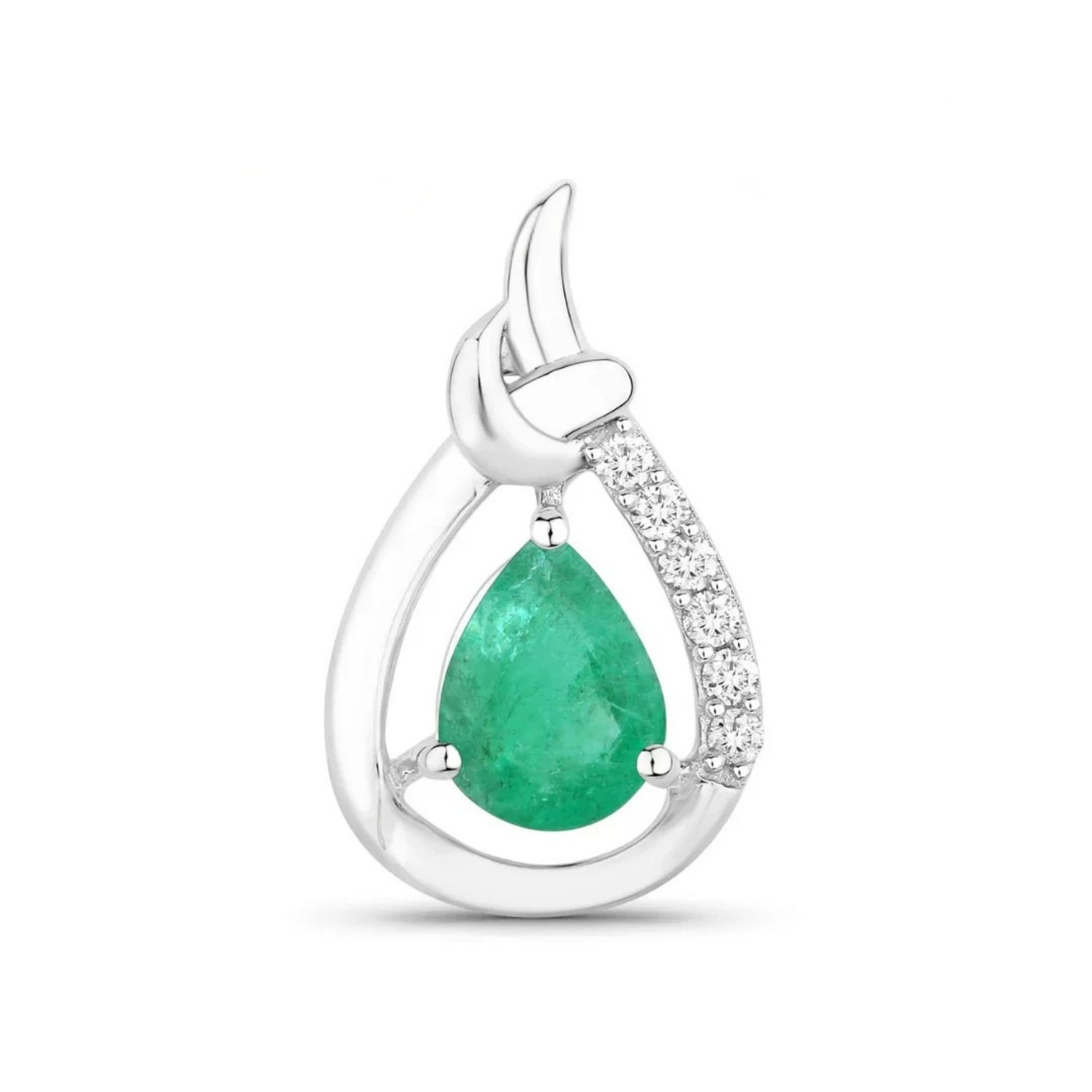 Genuine 10K Zambian Emerald Diamond Crossover Pendant Only