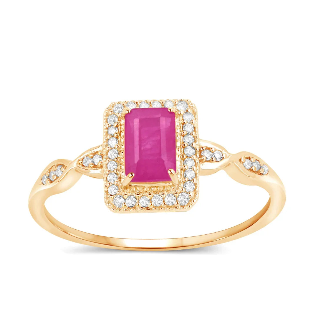 14K Yellow Gold Pink Ruby Diamond Ring