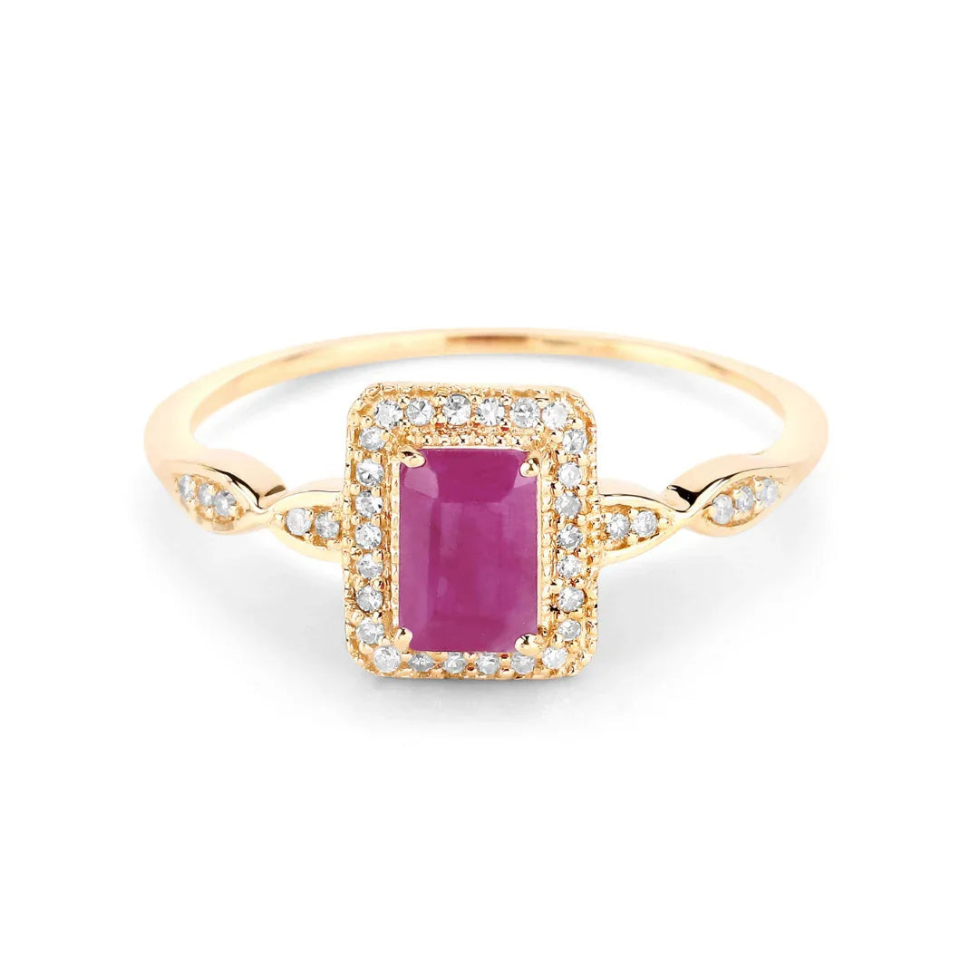 14K Yellow Gold Pink Ruby Diamond Ring