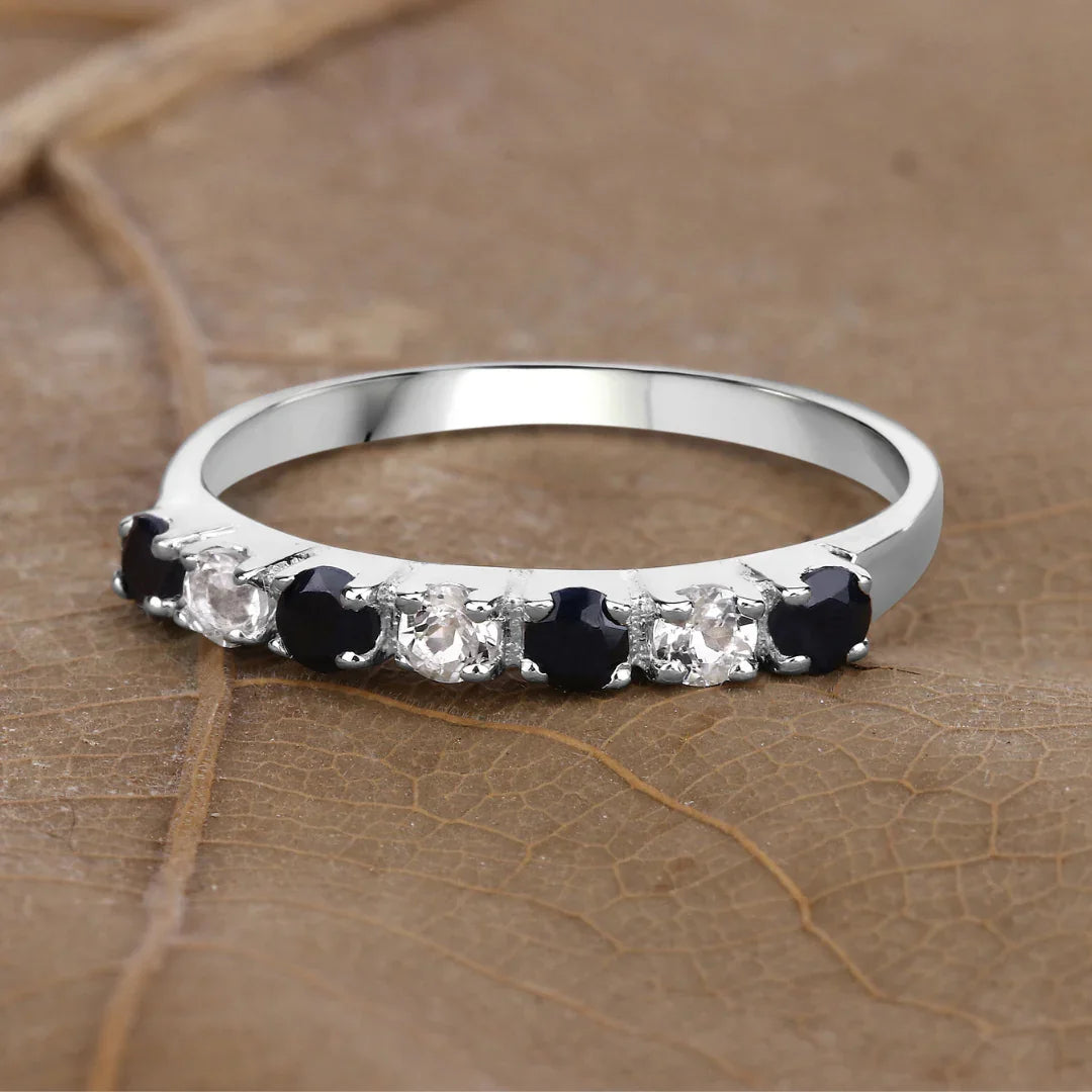Black Sapphire and White Topaz Half Eternity Ring