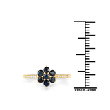 10K Yellow Gold Blue Sapphire Floral Ring with White Diamonds