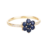 10K Yellow Gold Blue Sapphire Floral Ring with White Diamonds