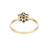 10K Yellow Gold Blue Sapphire Floral Ring with White Diamonds