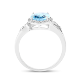 10K White Gold Blue Topaz Halo Ring with White Diamonds