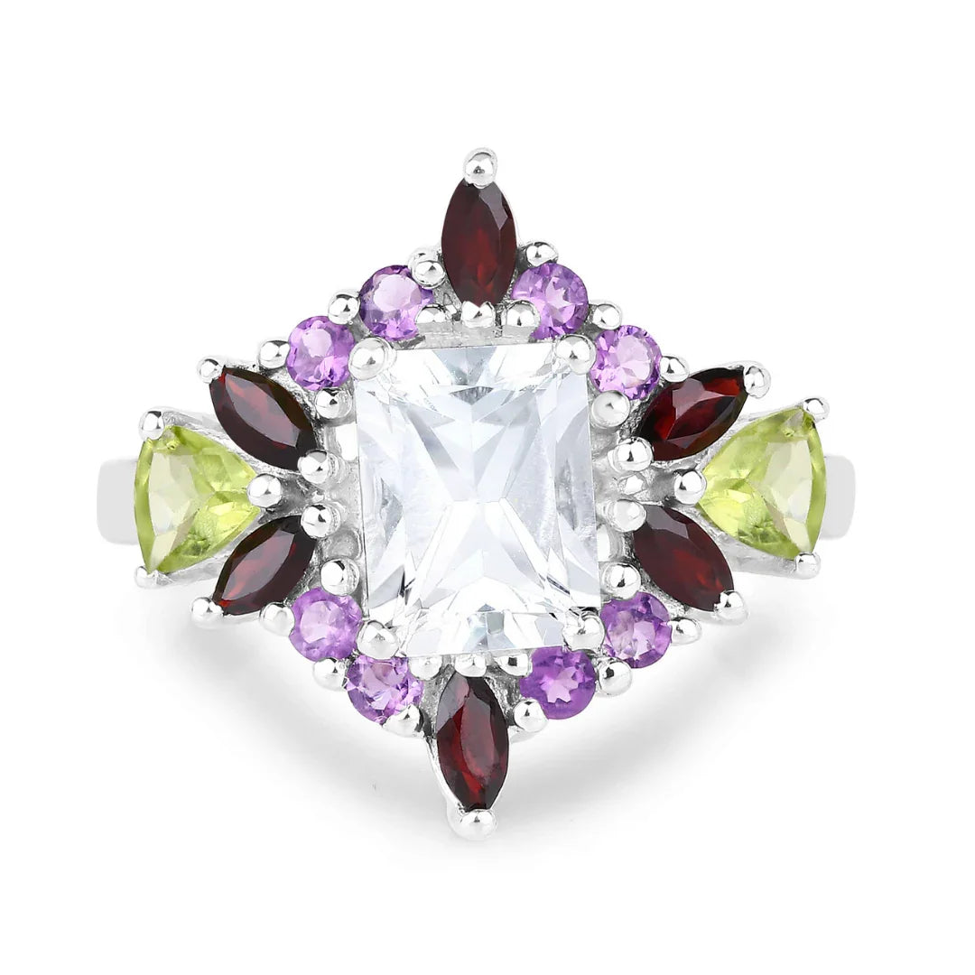 White Topaz Multi Stone Cocktail Sterling Silver Ring