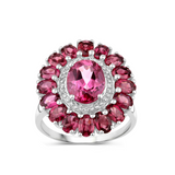 Pink Topaz and Garnet Flower Ring