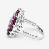 Natural Amethyst and Rhodolite Floral Ring