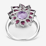 Natural Amethyst and Rhodolite Floral Ring