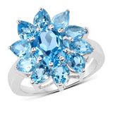 Natural Swiss Blue Topaz Flower Ring