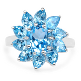 Natural Swiss Blue Topaz Flower Ring