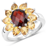 Natural Garnet and Citrine Sunflower Ring