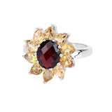 Natural Garnet and Citrine Sunflower Ring