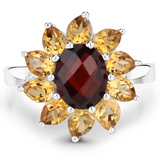 Natural Garnet and Citrine Sunflower Ring