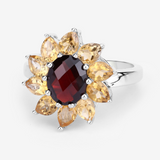 Natural Garnet and Citrine Sunflower Ring