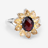 Natural Garnet and Citrine Sunflower Ring