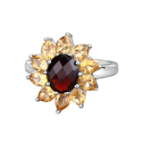 Natural Garnet and Citrine Sunflower Ring