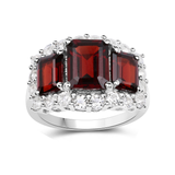 Genuine Three Stone Garnet Halo Ring