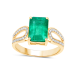 14K Gold Genuine Green Zambian Emerald Diamond Ring