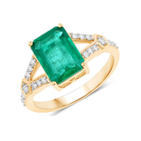 Genuine Zambian Emerald and White Diamond 14K Gold Ring