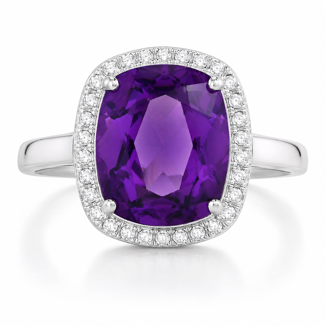 4.01 Ct Cushion Purple Amethyst Lab Diamond Prong Silver Halo Bridge Ring