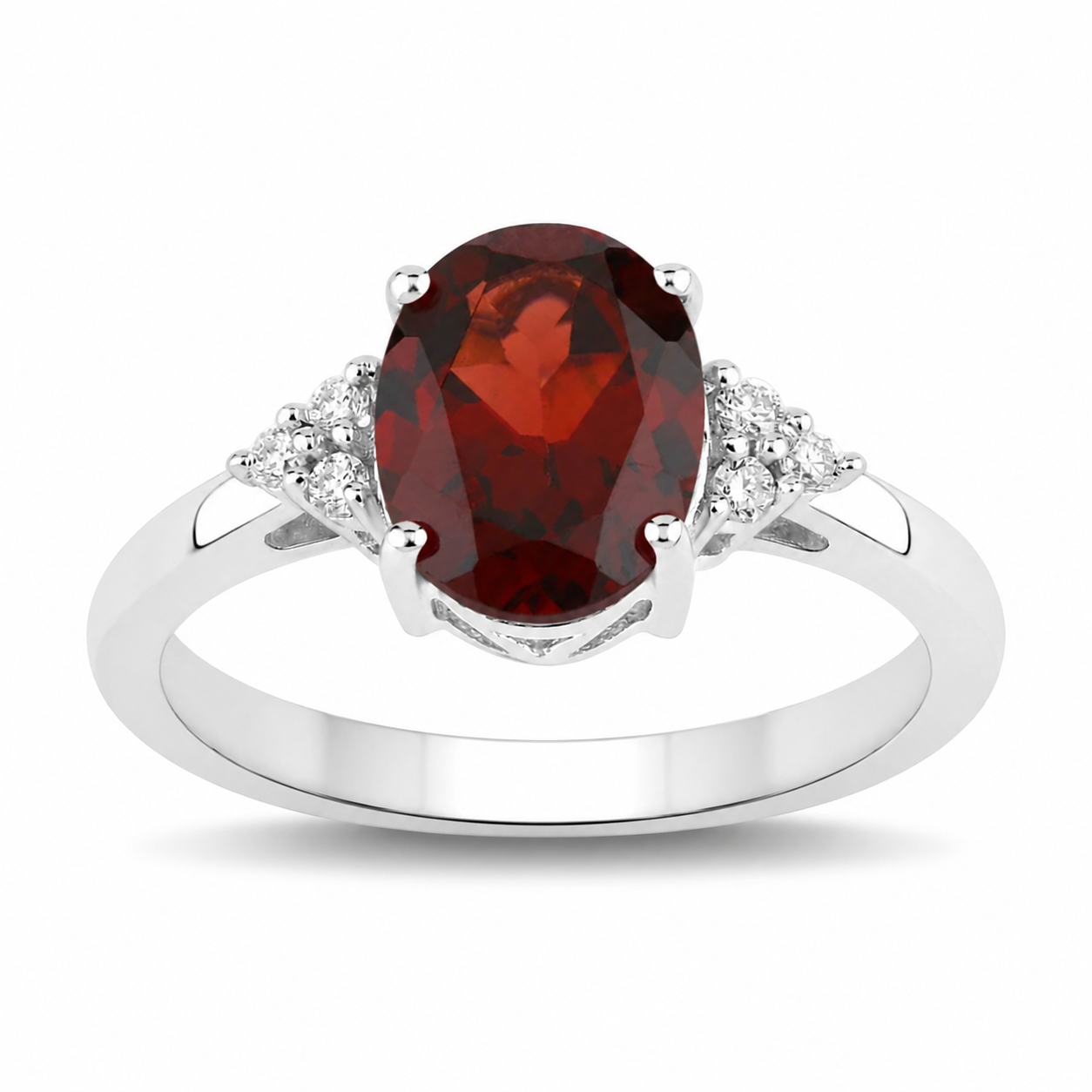 2.09 Ct Oval Red Mozambique Garnet and Lab Diamond Prong Silver Cocktail Ring