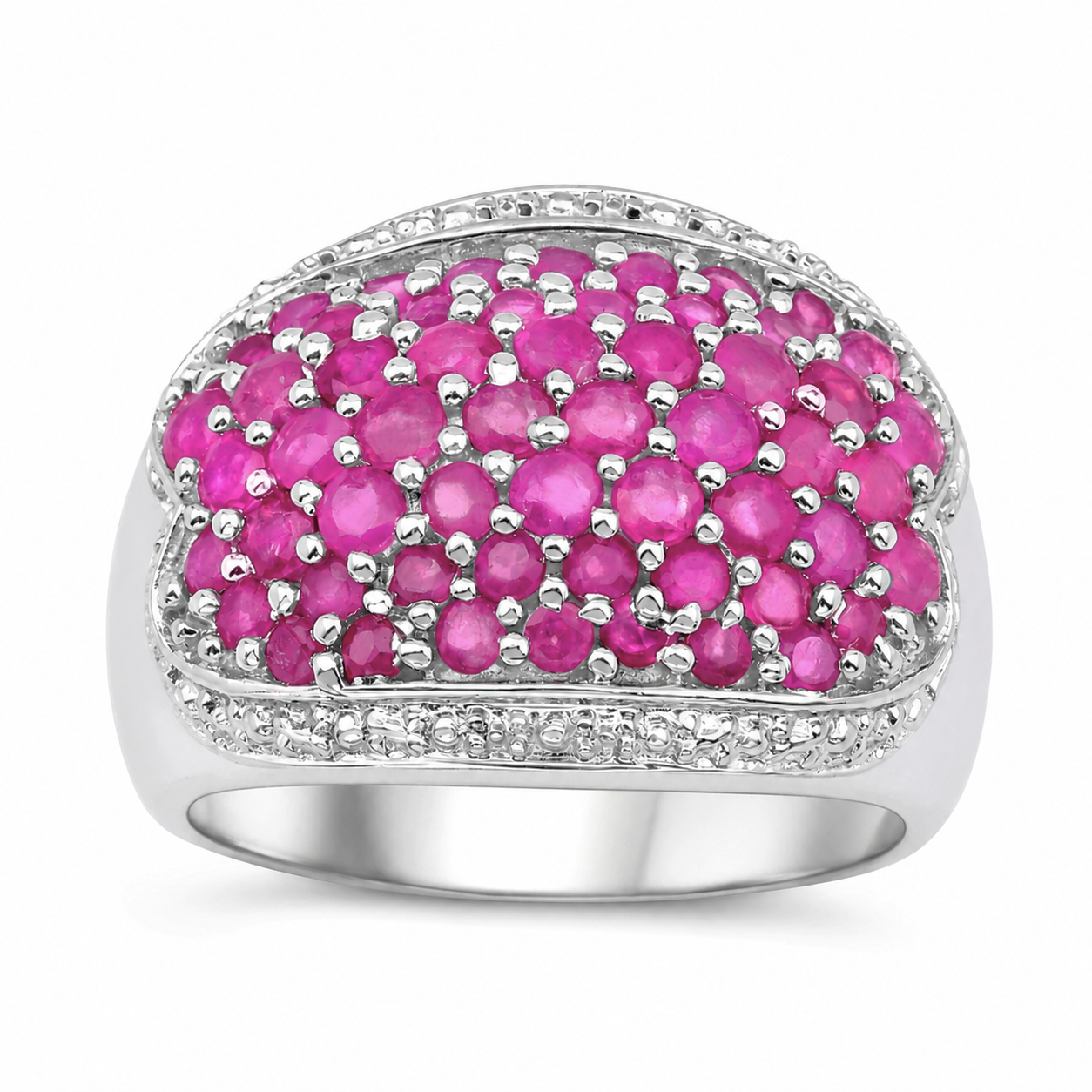 2.78 Ct Round Cut Pink Ruby Prong Silver Cluster Dome Ring