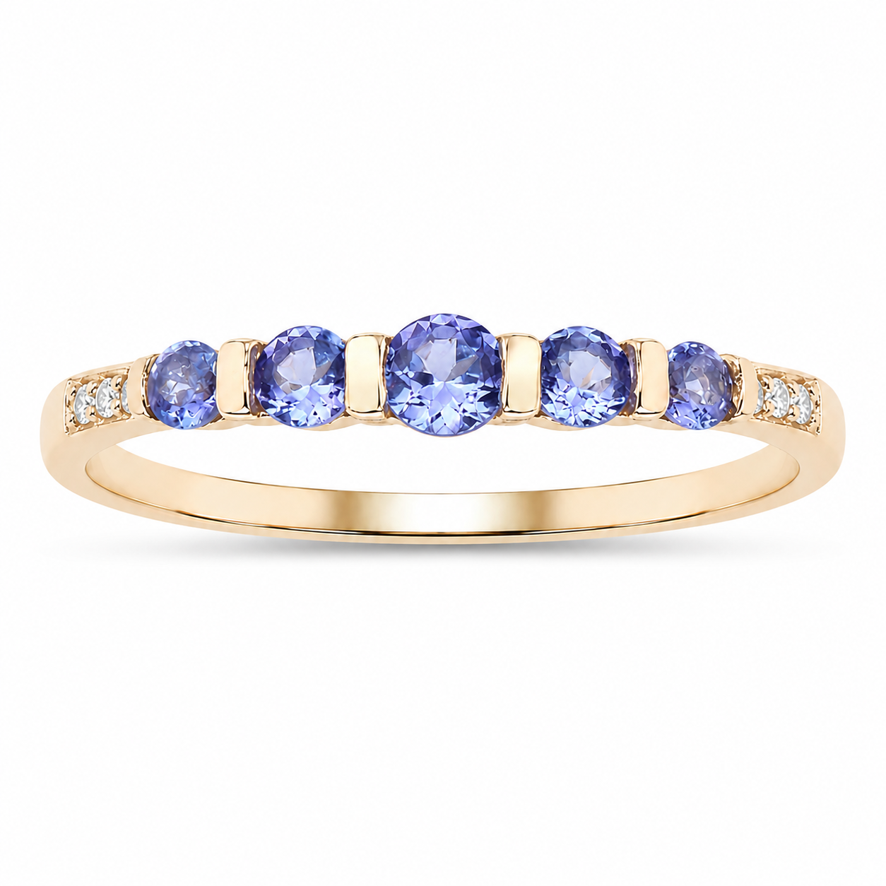 0.36 Ct Violet Tanzanite and White Diamond Prong 10k Gold 5 Stone Ring