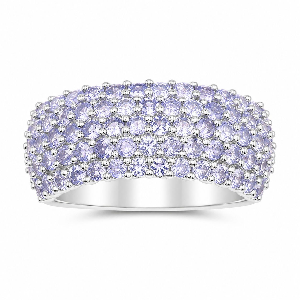 2.07 Ct Round Violet Tanzanite Prong Silver Pave Cluster Ring