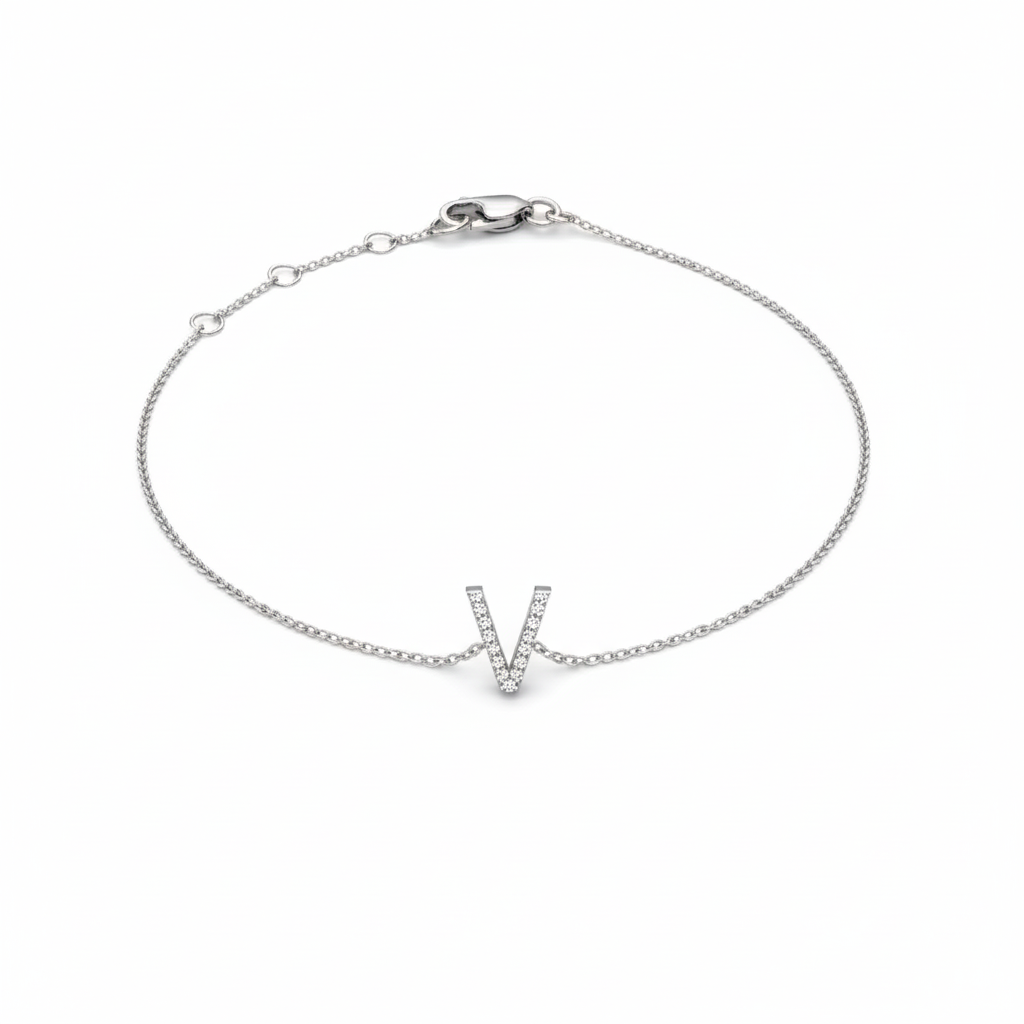 Mini Block Initial Diamond Bracelet Gold
