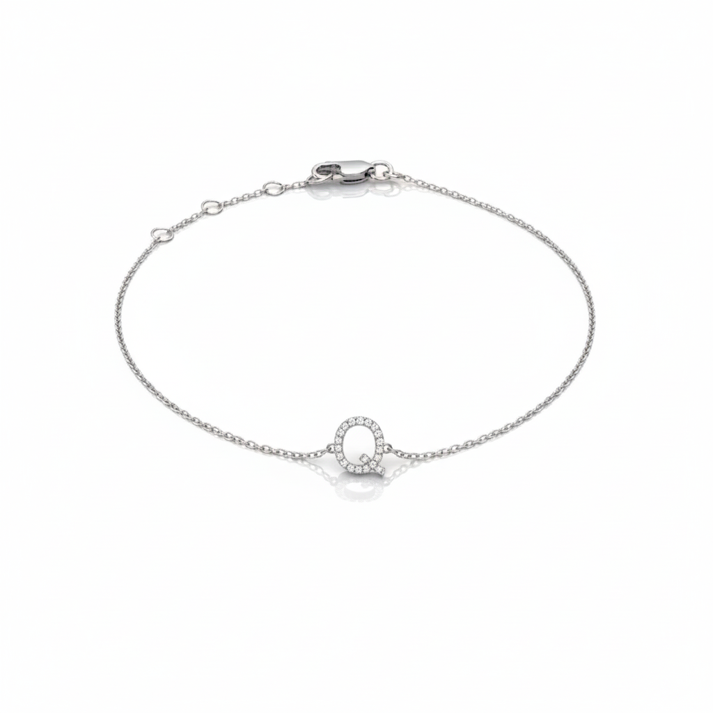Mini Block Initial Diamond Bracelet Gold