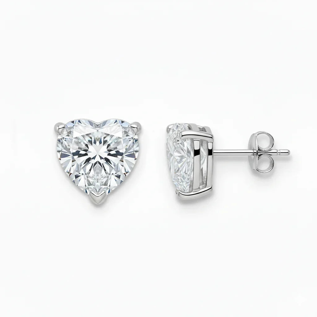 IGI Certified Heart Lab Grown Diamond Solitaire Stud Earrings White Gold - Fine Diamond