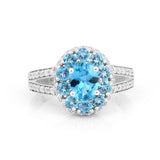 Natural Paraiba Apatite Oval Cluster Halo Ring