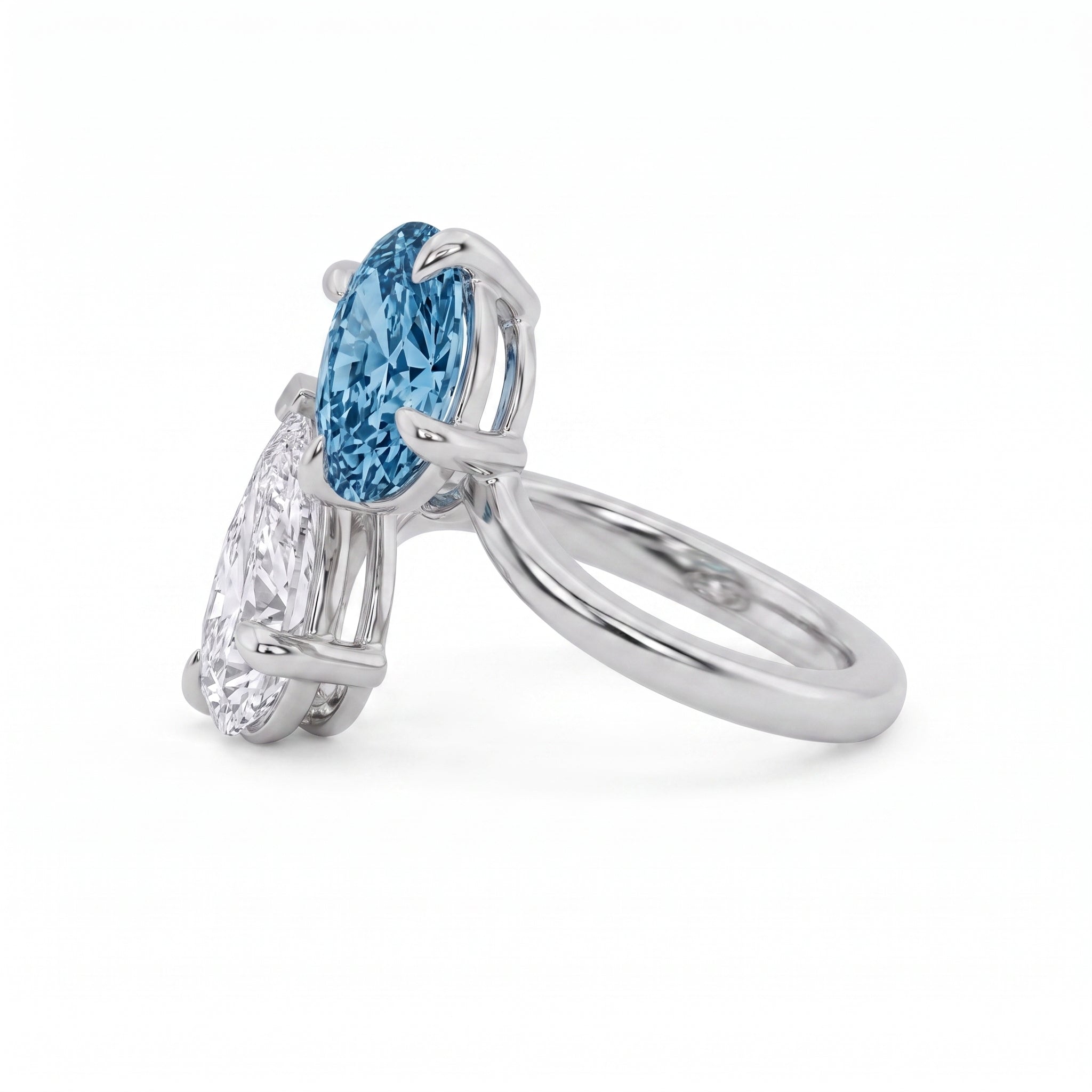 3Cttw Oval Shaped Lab Grown Diamond (F/VS) Toi et Moi Fashion Engagement Bypass Ring 14K Gold