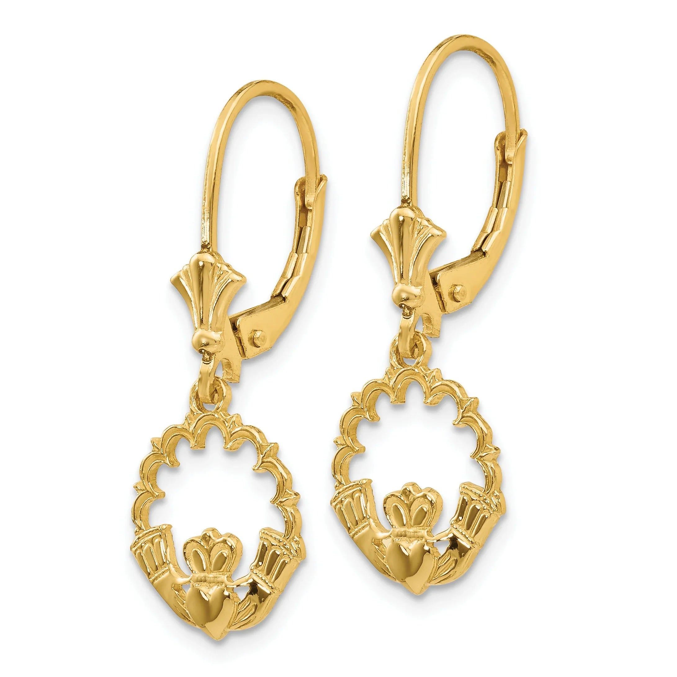 14K Claddagh in Circle Drop & Dangle Earring Fine Color Jewels affordable real gold earrings, best first mothers day gift, claddagh earrings, Drop Earrings, drop earrings gold, first mothers day gift ideas, first mothers day gift ideas from husband, first time mothers day gifts, gold claddagh earrings, gold Jewelry, irish claddagh earrings, Mother's Day Gift Ideas for Wife from Husband, mother's day gifts for first time moms, Mother's Day Gifts from Husband, QG