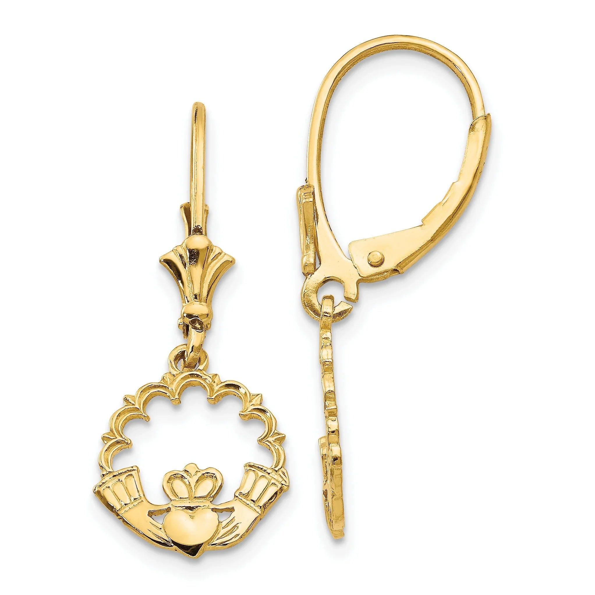 14K Claddagh in Circle Drop & Dangle Earring Fine Color Jewels affordable real gold earrings, best first mothers day gift, claddagh earrings, Drop Earrings, drop earrings gold, first mothers day gift ideas, first mothers day gift ideas from husband, first time mothers day gifts, gold claddagh earrings, gold Jewelry, irish claddagh earrings, Mother's Day Gift Ideas for Wife from Husband, mother's day gifts for first time moms, Mother's Day Gifts from Husband, QG