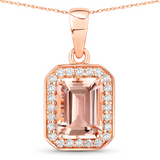 14K Rose Gold Octagon-Shaped Halo Morganite Necklace