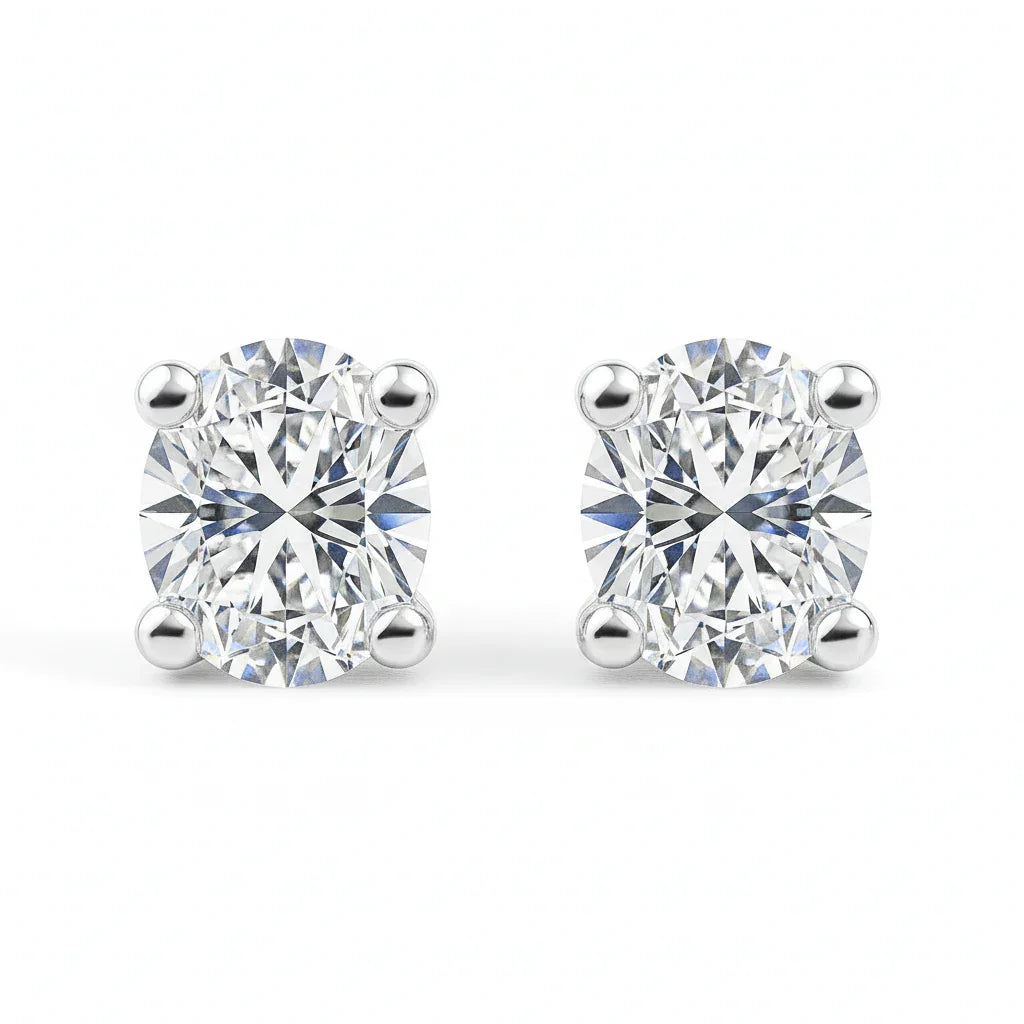 IGI Certified Oval Lab Grown Diamond Solitaire Stud Earrings White Gold - Fine Diamond