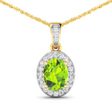 14K Yellow Gold Peridot Pendant with White Diamonds