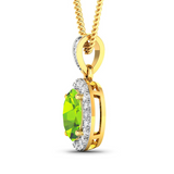 14K Yellow Gold Peridot Pendant with White Diamonds